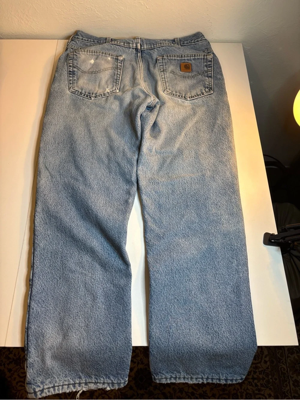 Carhartt blue denim insulated jeans.